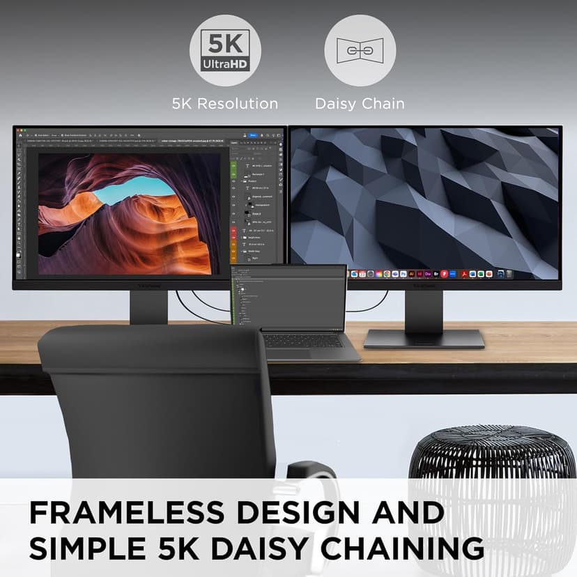 ViewSonic VP2788-5K 27 Inch 5K Mac-Ready Monitor with 100% sRGB, 99% DCI-P3, Pantone Validated, Advanced Ergonomics, Thunderbolt 4, USB Hub, HDMI, and DP for Home and Office