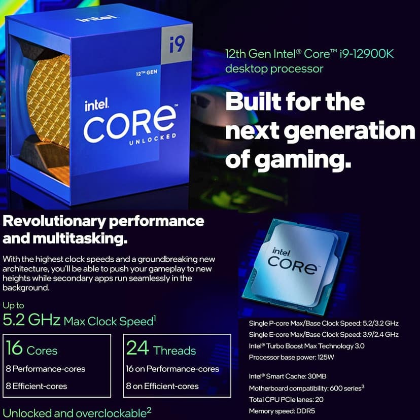 INLAND by Micro Center CPU Motherboard Intel Core i9-12900K 12th Gen 16-Cores LGA 1700 Desktop Processor with ASUS TUF Gaming Z790-Plus WiFi DDR5 Gaming Motherboard