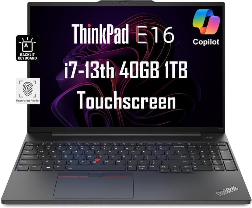 Lenovo ThinkPad E16 Business Laptop (16" FHD+ Touchscreen, Intel 13th Gen 10-Core i7-1355U, 40GB RAM, 1TB SSD) Backlit, Fingerprint, FHD Webcam, Ethernet, Thunderbolt 4, Win 11 Pro w/ AI Copilot