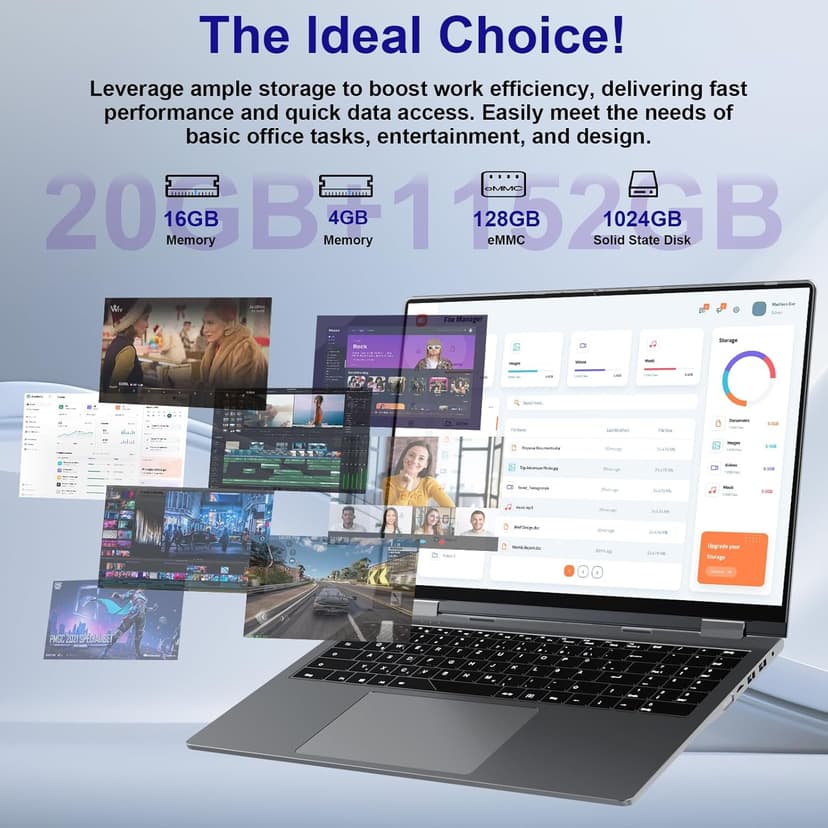 jumper Laptop 16 inch, Convertible Laptop with 1 Year Office 365, 16GB DDR4 640GB Storage, 360 Degree Rotation, Fingerprint Reader, Backlit Keyboard, Celeron N5095, 53.2WH, Type-C Full Function ﻿