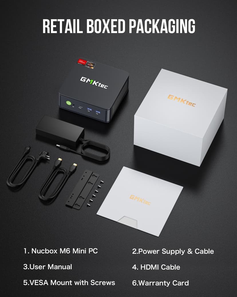GMKtec Mini PC Ryzen 6600H (Upgraded 6600U), M6 Gaming Desktop Computer Dual NIC LAN 2.5G, AMD R5 6600H (6C/12T up to 4.50Ghz), 32G DDR5 RAM + 1TB PCle SSD, WiFi 6E, USB 4.0, BT 5.2, HDMI