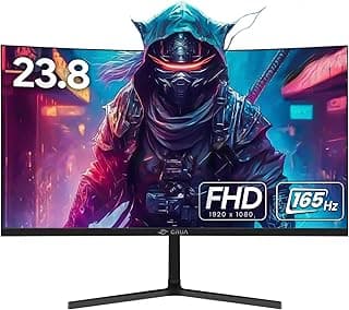 CRUA 24 Inch Curved Gaming Monitor, 144hz/165hz FHD 1080P Frameless Computer Monitor, PC Monitors Support AMD Freesync, 99% sRGB, DP, HDMI, Compatible Wall Mountable Installs-Black