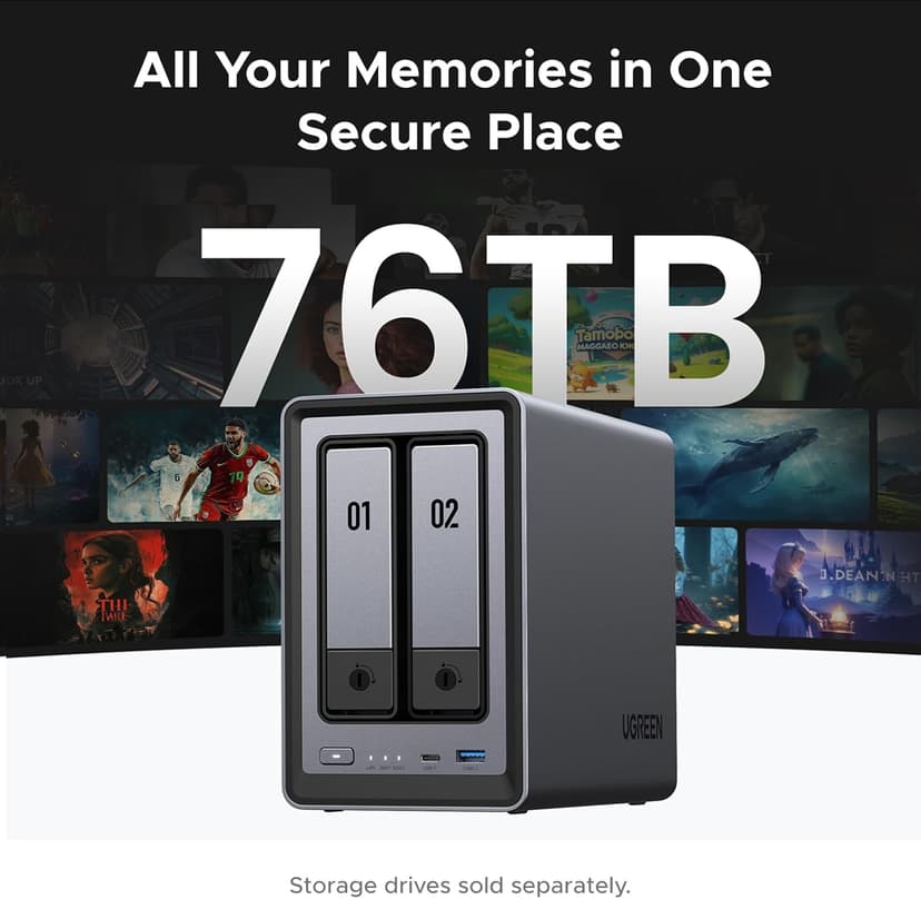 UGREEN NASync DXP2800 2-Bay Desktop NAS, Intel N100 Quad-core CPU, 8GB DDR5 RAM, 2.5GbE, 2 * M.2 NVMe Slots, 4K HDMI, Network Attached Storage (Diskless)