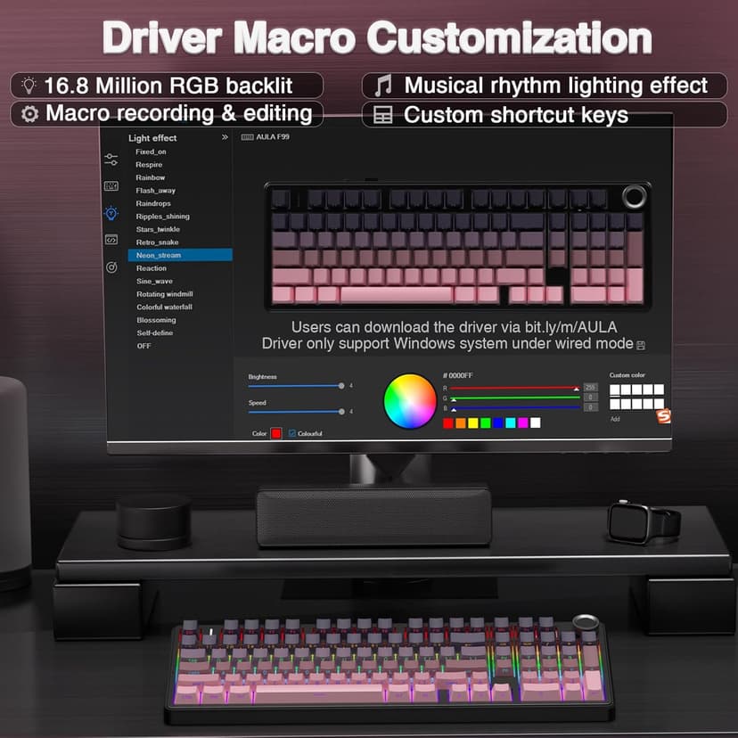 AULA F99 Pro Wireless Mechanical Keyboard with Knob,Tri-Mode BT5.0/USB-C/2.4GHz Hot Swappable Keyboard,Pre-lubed Switches,RGB Backlit Computer Gaming Keyboards