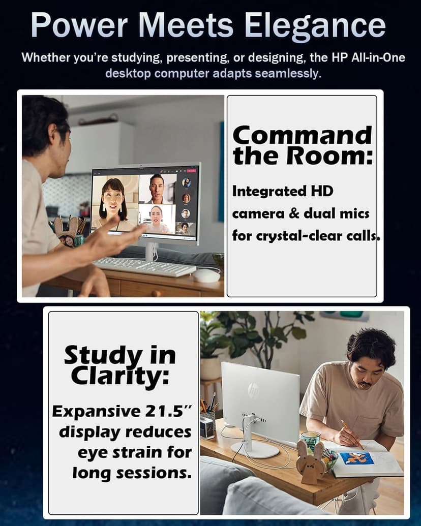 HP 2025 All-in-One Desktop Computer - Intel Celeron J4025 Processor • 21.5'' FHD Display • Free External CD/DVD Drive • Microsoft Office Lifetime • 32GB RAM • 1TB SSD • Wi-Fi 6 • Win 11 Pro • White