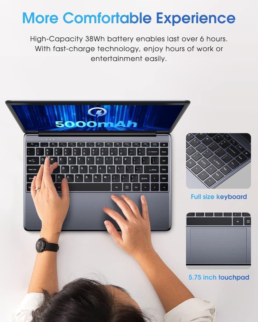CHUWI HeroBook Pro 14.1'' Laptop, 256GB SSD 8GB RAM, Windows 11 Laptops, 2TB SSD Expand, Intel Celeron N4020(up to 2.8GHz), 2K FHD IPS Display, Ultra Slim, Mini-HDMI, 5G WiFi, USB3.0, Webcam,TF Card