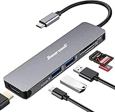 Hiearcool USB C Hub, USB-C Multi-Port Adapter for MacBook Pro, 7IN1 USBC to HDMI Hub Dongle Compatible for Laptops and Other Type C Devices (4K HDMI USB3.0 SD/TF Card Reader 100W PD)