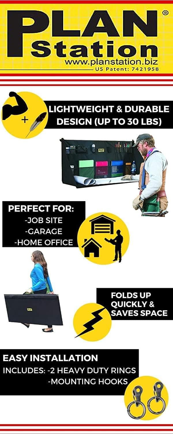 Mini Portable Standing Desk, Workbench, Work Station, Storage for Jobsite, Garage, Office, Shop, Hanging Work Surface, Black (WS3700)