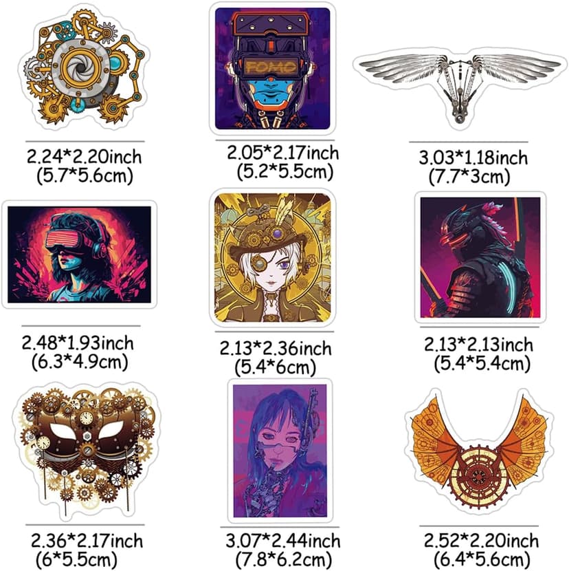 120 Pcs Steampunk and Cyberpunk Stickers for Water Bottles, Waterproof Vinyl Vintage Stickers for Scrapbook Laptops, Punk Decorative Decals for Boys Adults Teens