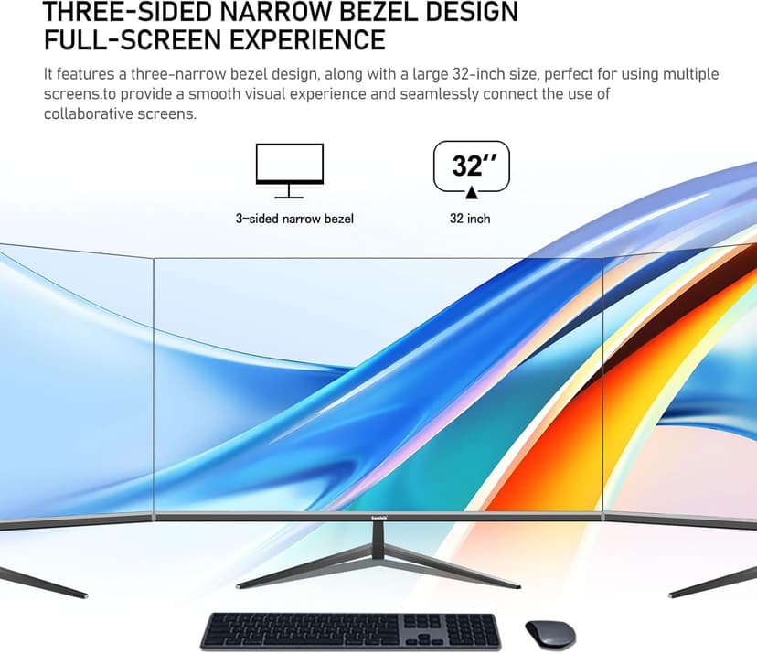 32 Inch 4K UHD Computer Monitor, Ultra-Clear (3840×2160p) Screen, 100% sRGB,178° Viewing Angle, HDMI、Display Port, Compatible with Wall mounting 100 * 100MM - Black