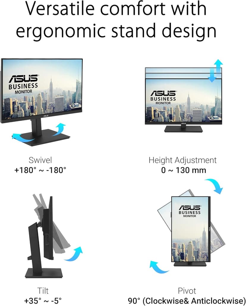 ASUS 23.8” 1080P Docking Monitor (VA24ECPSN) - Full HD, IPS, 75Hz, Adaptive-Sync, Speakers, Eye Care, Low Blue Light, Flicker Free, USB-C, RJ45, HDMI, Frameless, Height Adjustment, VESA Wall Mountable