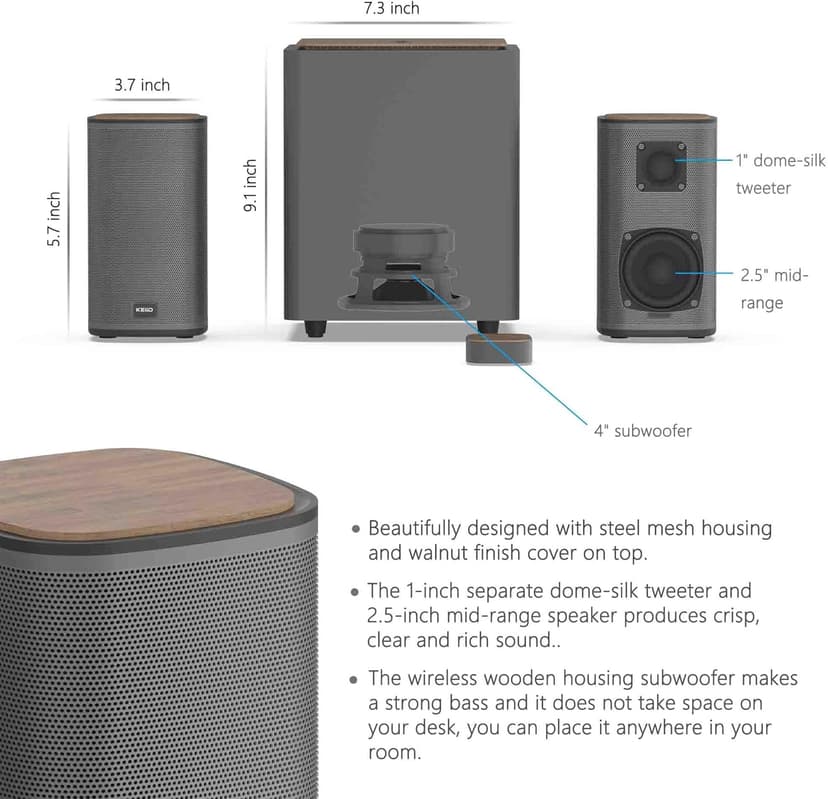 2.1 Bluetooth Computer Speakers with Wireless Subwoofer and Wireless Touchpad for Desktop Laptop Pc Stereo Gaming Speakers, 4 EQ Modes, Aesthetic Style with Great Sound Quality