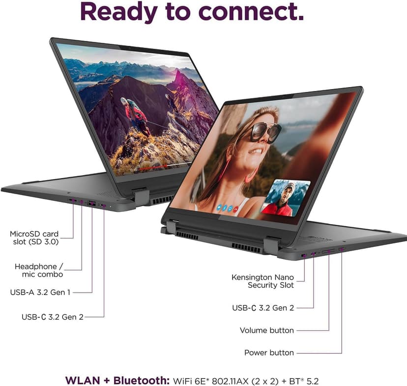 Lenovo IdeaPad Flex 5i Chromebook Plus 14" FHD+ 2-in-1 Touchscreen Laptop (Intel Core i3-1315U, 8GB RAM, 256GB Storage), Backlit, FHD Webcam, Chrome OS, w/Google AI, 2TB of Cloud Storage, Grey