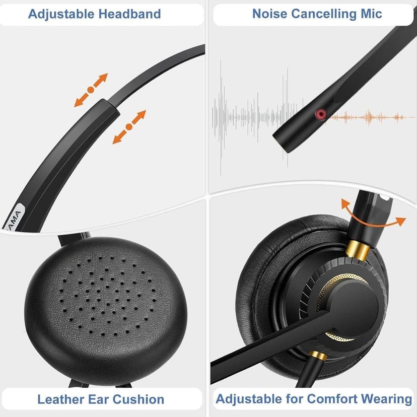 USB Headset with Microphone Noise Cancelling & Audio Controls Ultra Comfort USB Headphone for Computer Laptop Pc Business Skype UC Webinar Call Center Office