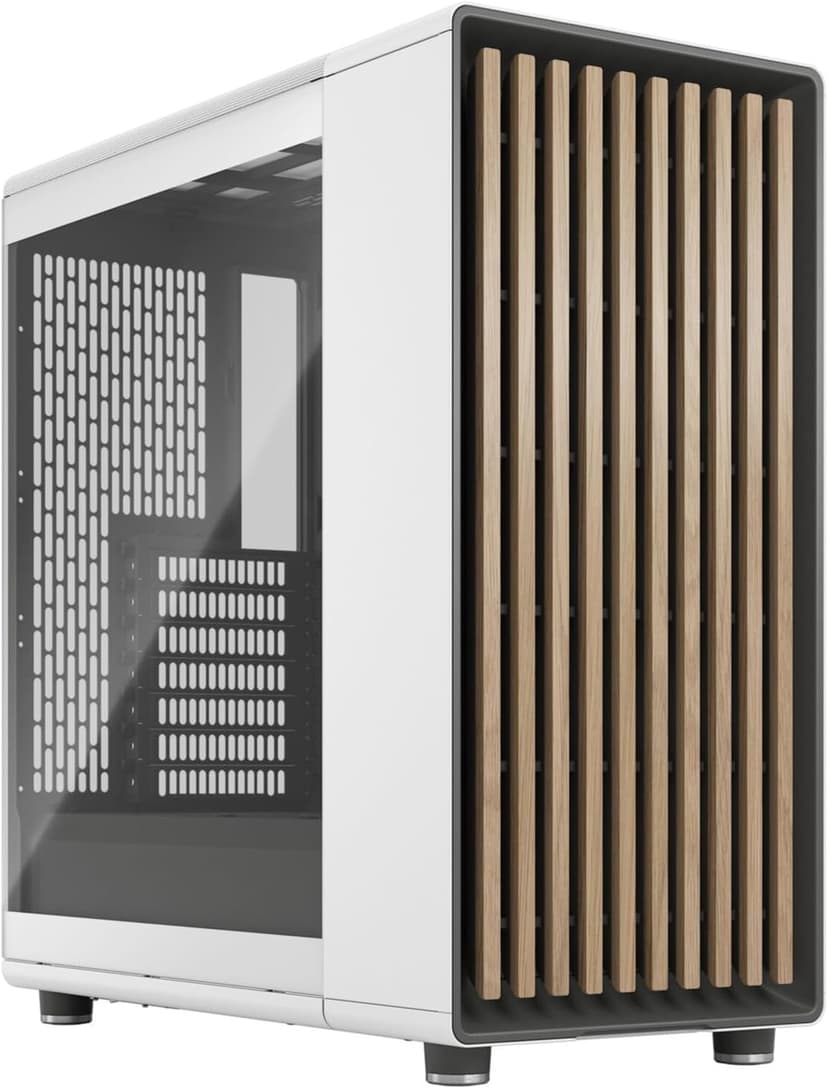 Fractal Design North Chalk White Tempered Glass Clear - Genuine Oak Wood Front - Glass Side Panel - Two 140mm Aspect PWM Fans Included - Type C USB - ATX Airflow Mid Tower PC Gaming Case