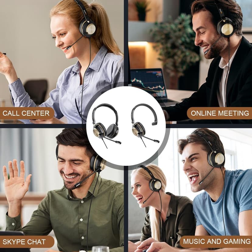 Headset with Mic, USB Headset with Microphone, Computer Headset with Noise Cancelling Microphone for Laptop PC, Mute in-line Controls
