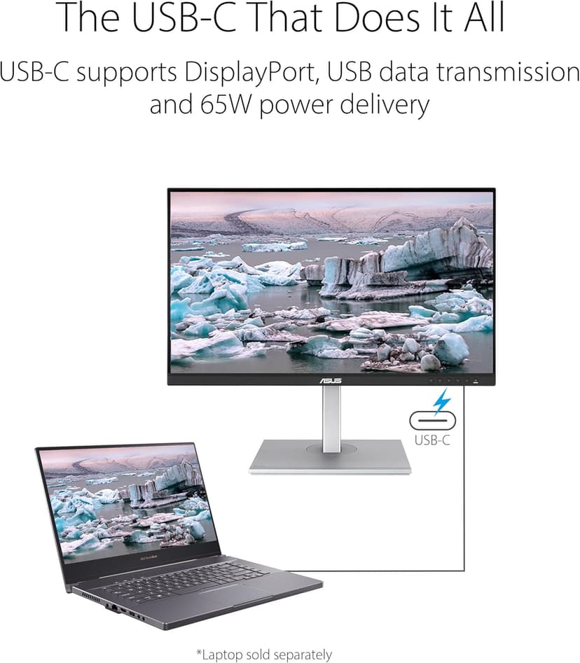 ASUS ProArt Display 27" Monitor PA278CV - WQHD (2560 x 1440), IPS, 100% sRGB, 100% Rec. 709, ΔE < 2, Calman Verified, USB Hub, USB-C, DisplayPort Daisy-chaining, HDMI, Eye Care, Height Adjustable