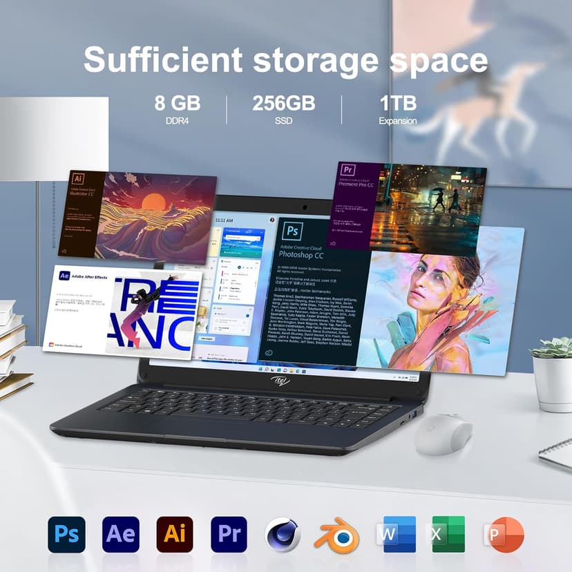 Itel 14 inch Laptop Computer, Intel Celeron N4000, 8GB RAM & 256GB SSD, Intel UHD Graphics 600, Windows, 14-inch Micro-Edge HD Display, Ultra Slim, Long Battery Life, 2.4G/5G WiFi, BT 5.0, HDMI