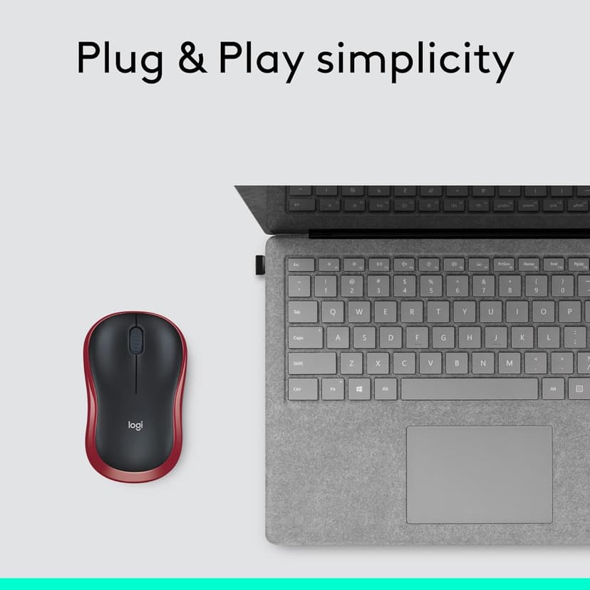 Logitech M185 Wireless Mouse, 2.4GHz with USB Mini Receiver, 12-Month Battery Life, 1000 DPI Optical Tracking, Ambidextrous, Compatible with PC, Mac, Laptop - Red
