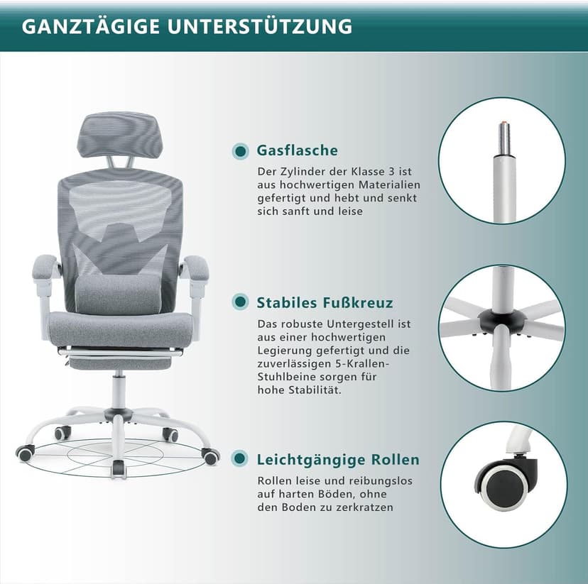 Sweetcrispy Office Computer Desk Chair, Ergonomic High-Back Mesh Rolling Work Swivel Chairs with Wheels, Comfortable Lumbar Support, Comfy Arms for Home, Bedroom, Study, Student, Grey