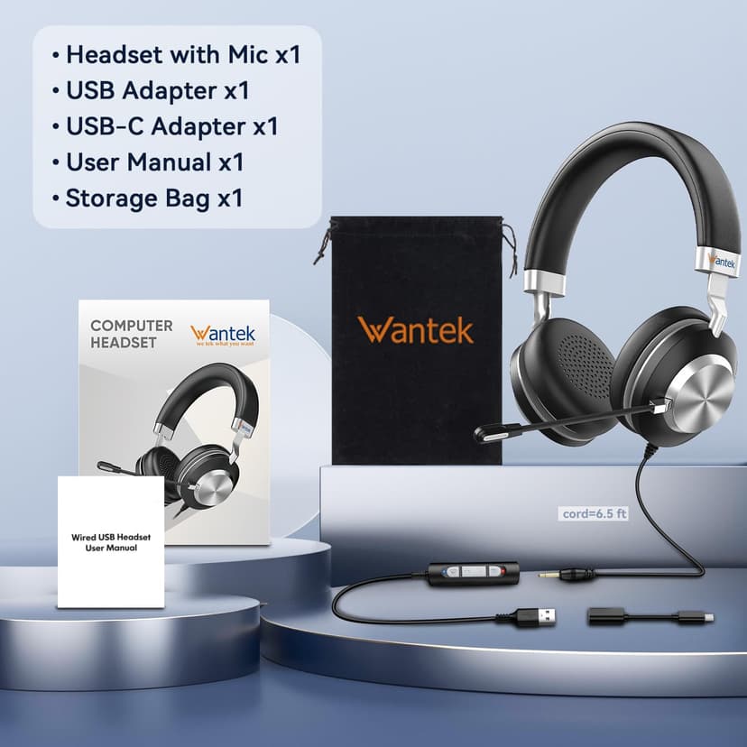 Headset wtih Mic, USB Headset with Microphone for PC, Computer Headset with Noise Canceling Microphone with Mute for Work Home Office Online Skype Zoom Meetings