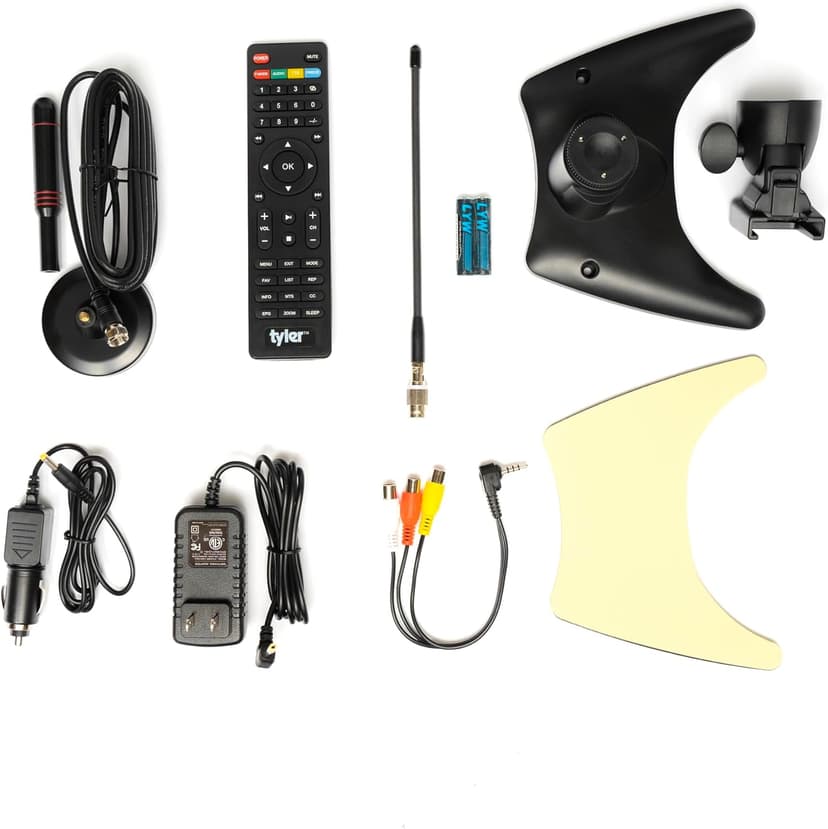 Tyler 14” Portable TV LCD Monitor 1080P Rechargeable Lithium Battery Operated, 2 Antenna, HDMI, USB, RCA, FM Radio, Digital Tuner, AV Inputs, AC/DC, TV Stand and Remote Control for Car Travel