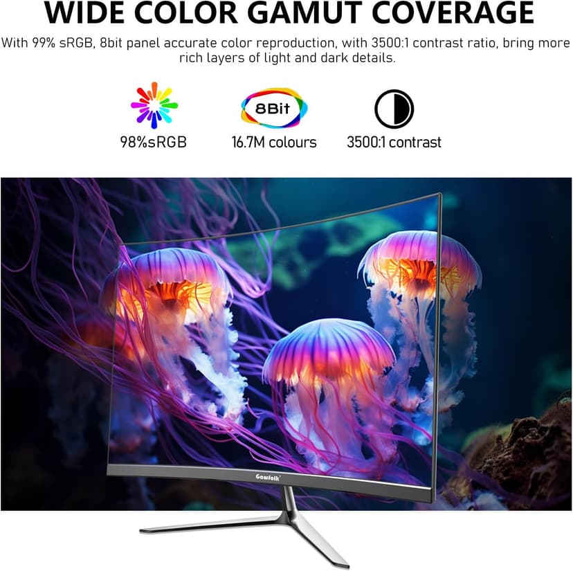 24.5 Inch Gaming Curved Monitor Built-in Speakers, 3000R 120Hz PC Screen Full HD 1080P, HDMI 2.0, VGA, Wall Mount Compatible 75 * 75mm