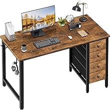 Lufeiya 40 inch Computer Desk with 4 Fabric Drawers, Kids Student Reversible Small Desks for Home Office Small Space, Work PC Desk Table for Bedroom, Rustic Brown
