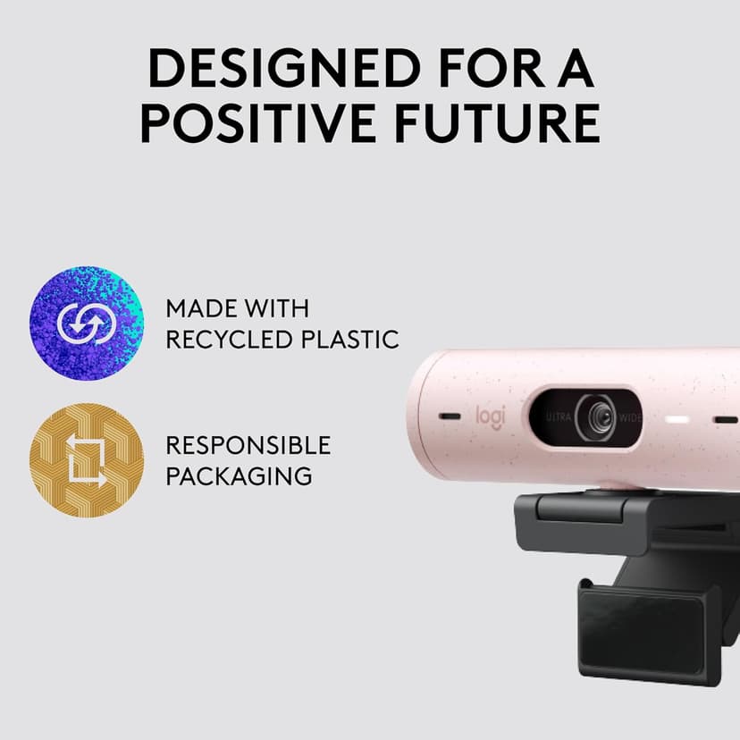 Logitech Brio 500 Full HD Webcam with Auto Light Correction,Show Mode, Dual Noise Reduction Mics, Webcam Privacy Cover, Works with Microsoft Teams, Google Meet, Zoom, USB-C Cable - Rose