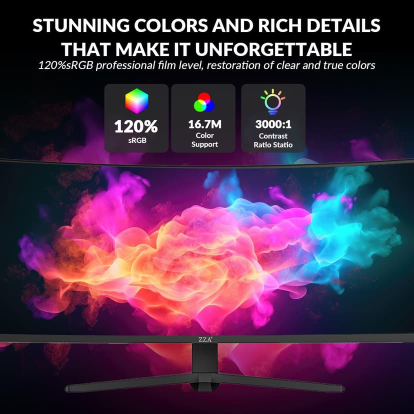 ZZA 49" Curved Gaming Monitor 144/165Hz Ultrawide 32:9 WDFHD 3840 x 1080P,Ultrawide Monitor, 1500R, 120% sRGB, HDMI 2.1 & DP 1.4, Height Adjustable