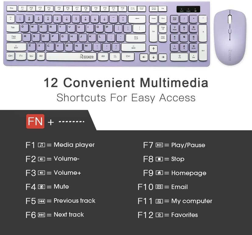 Wireless Keyboard and Mouse Combo, Full-Sized Wireless Keyboard and Adjustable DPI Mouse, 2.4GHz USB Receiver, Wireless Keyboard and Mouse for PC, Windows, Desktop, Laptop (Purple)
