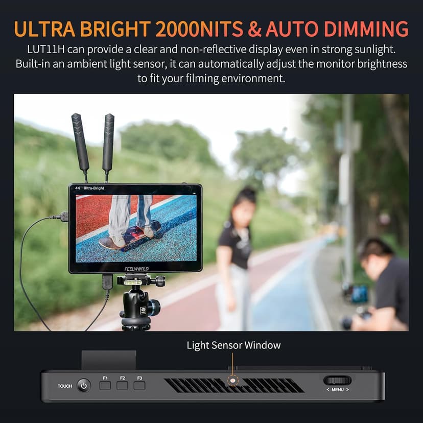 FEELWORLD LUT11H 10.1 Inch 2000nit Ultra Bright Camera Field DSLR Monitor with Touchscreen Waveform LUT F970 Install and Power Kit HDMI Input Output