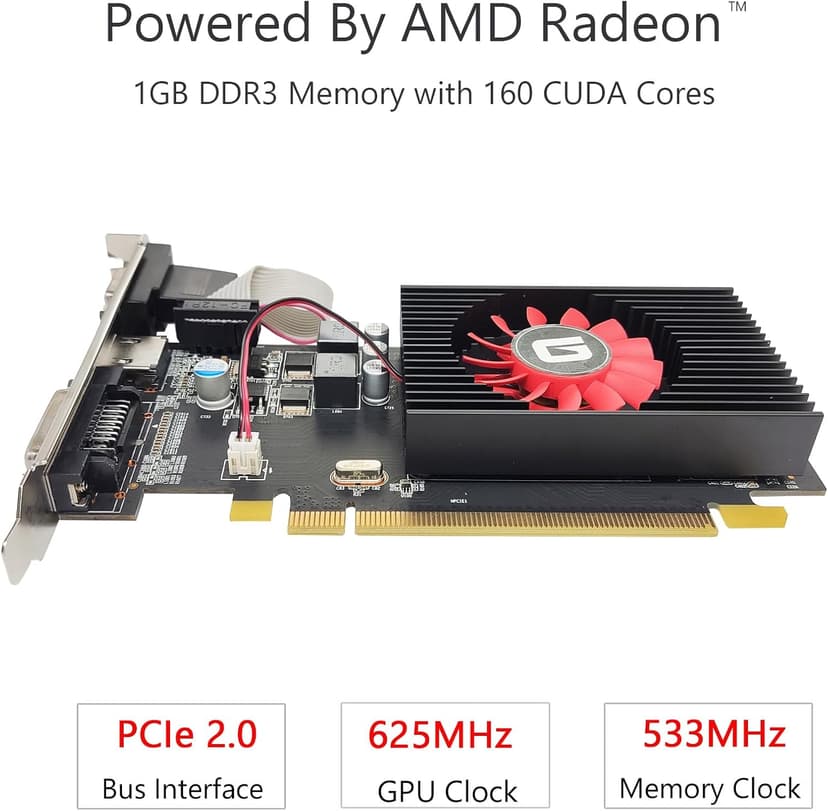 Radeon HD 5450 1GB DDR3 Low Profile Graphics Card, PCI Express 2.0 x16, HDMI/VGA/DVI, Entry Level GPU for PC, SFF and HTPC