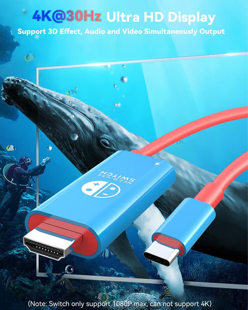 Portable Switch Dock 4K TV Adapter for Nintendo Switch/OLED USB C to HDMI Cable Travel Must Haves Docking Station Compatible with Switch Replacement for Bulky Original Dock (6FT)