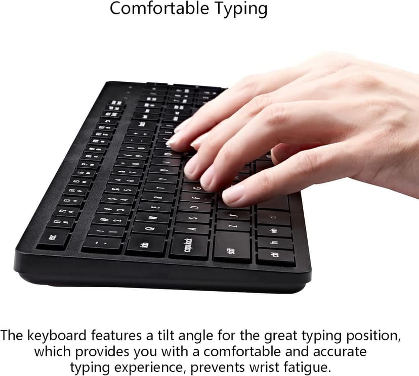 Wireless Keyboard, 2.4G USB External Silent Cordless Keyboard for Windows Chrome Laptop Computer PC Desktop Notebook Chromebook, 106 Keys Full Size with Number Pad (Black)