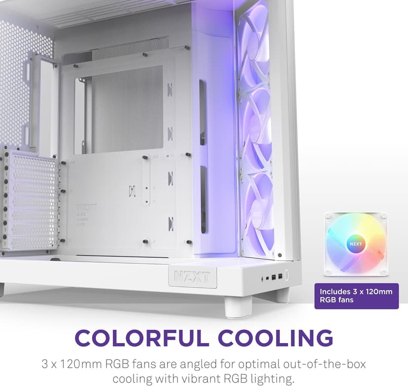 NZXT H6 Flow RGB Mid-Tower Airflow Case with 3 RGB Fans, Panoramic Glass Panels, and Cable Management - White