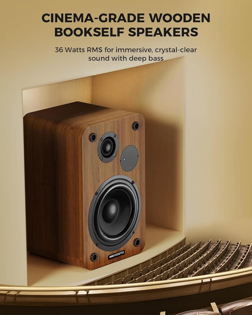 Active Bookshelf Speakers 36W RMS - BT 5.4 Wireless Speaker with 5 Inch Woofer, Silk Dome Tweeter PC Speakers - USB Digital Audio Studio Monitors Bass & Treble Adjust AUX Input for Record Player TV
