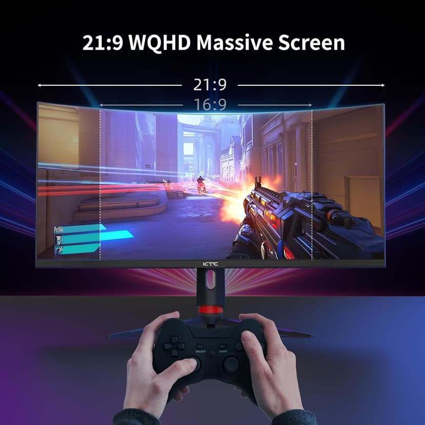 34'' Curved Ultrawide Gaming Monitor, 21:9, 3440x1440p 165Hz 1ms, 1500R Curved Monitor, Freesync G-sync, Picture by Picture,PIP, Height/Tilt/Swivel/Pivot