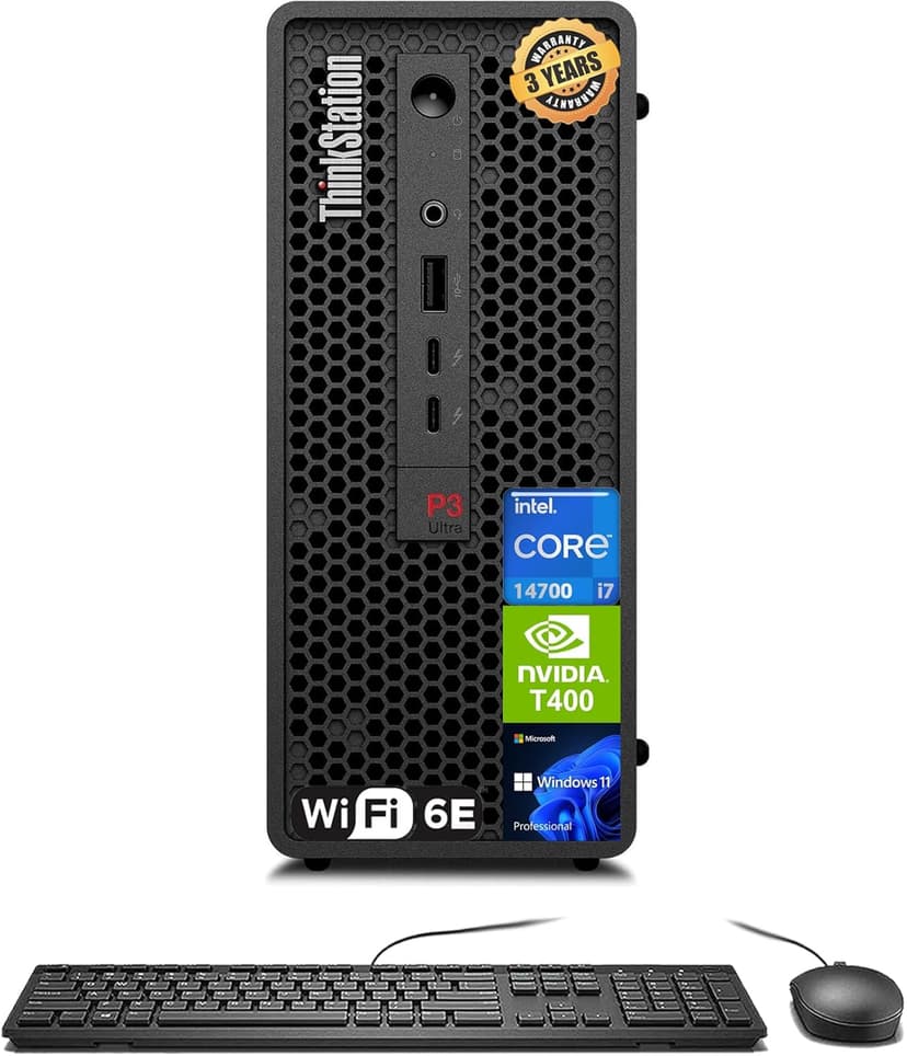 Lenovo ThinkStation P3 SFF Workstation Desktop (Intel 20-Core i7-14700, 128GB RAM, 4TB SSD, NVIDIA T400 4GB) for Engineers, Analysts, Creative Professionals, Wi-Fi, Thunderbolt 4, Ethernet, Win 11 Pro