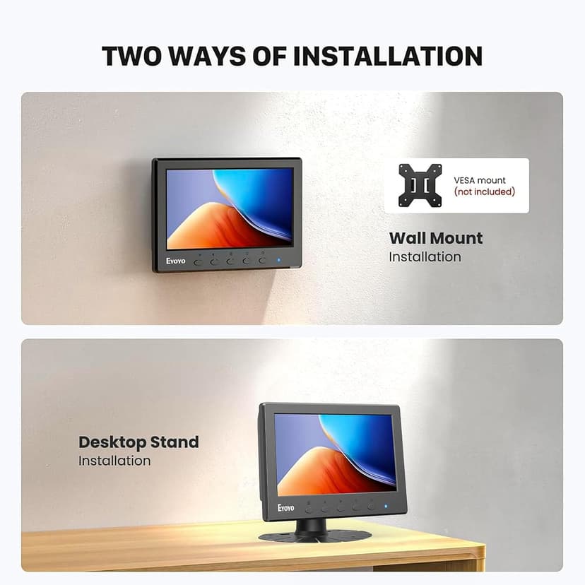 Eyoyo Mini Monitor 7 Inch Small HDMI Monitor 1024x600 LCD Screen Display HMDI AV VGA BNC USB Input for PC CCTV Security Camera Computer Laptop RasPi