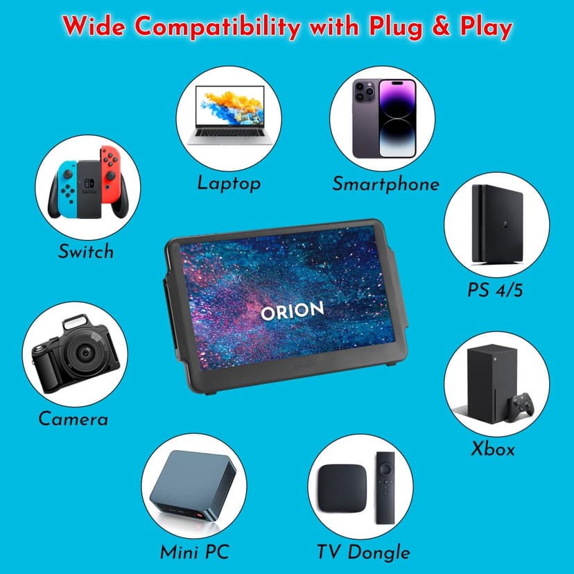Orion by Up-Switch fully integrated Nintendo Switch portable HD 11.6 inch IPS Monitor, with USB Type-C and HDMI in for PS5, XBOX, Laptop, Smartphone