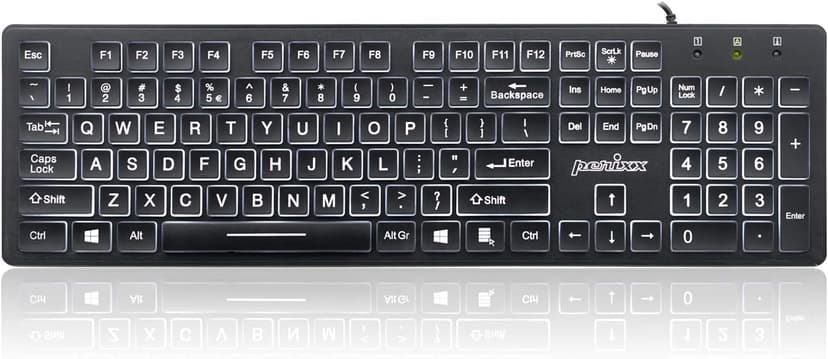 Perixx PERIBOARD-317 Wired Backlit USB Keyboard, Big Print Letter with White Illuminated LED, US English Layout,Black