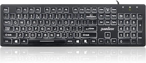 Perixx PERIBOARD-317 Wired Backlit USB Keyboard, Big Print Letter with White Illuminated LED, US English Layout,Black