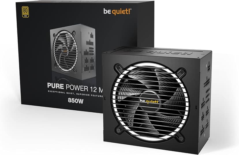 be quiet! Pure Power 12 M 850W 80 Plus Gold Modular Power Supply | | ATX 3.1 Compliant | PCIe 5.0 GPUs and GPUs with 6+2 pin connectors | 12VHPWR Cable Included | Silent 120mm be quiet! Fan | BN505