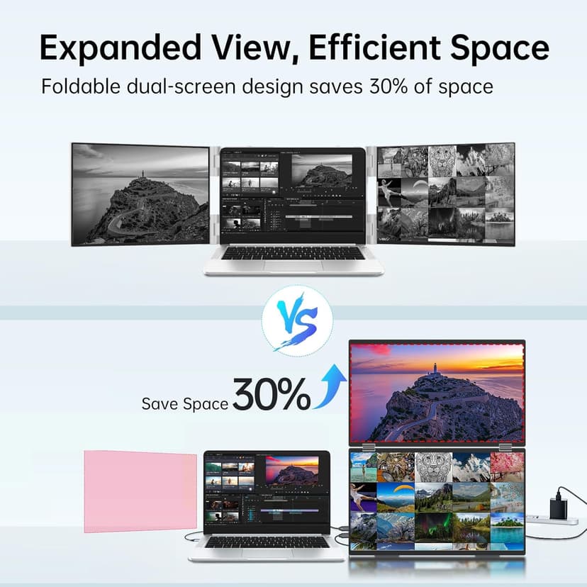 InnoView 18.5" Laptop Screen Extender 115% sRGB 100Hz Dual Monitors Stacked Folding Triple Monitor (Wins/Mac) 1080P Triple Portable Monitor for Laptop 90°/180° Rotation Black (No Driver Needed)