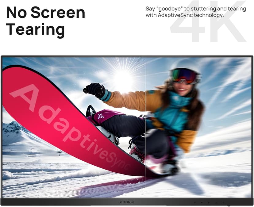 KOORUI 27 Inch 4K Monitor Computer UHD(3840 * 2160) IPS Display, 99% sRGB, 95% DCI-P3, 1.07 Billion Colors, Freesync & G-sync, Displayport & 2X HDMI, VESA 100 * 100mm, Tilt -5 to 20°, Audio Out (N07)