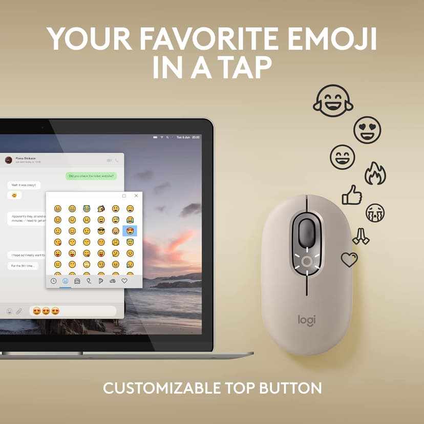 Logitech POP Mouse, Wireless Mouse with Customizable Emojis, SilentTouch Technology, Precision/Speed Scroll, Compact Design, Bluetooth, Multi-Device, OS Compatible - Mist