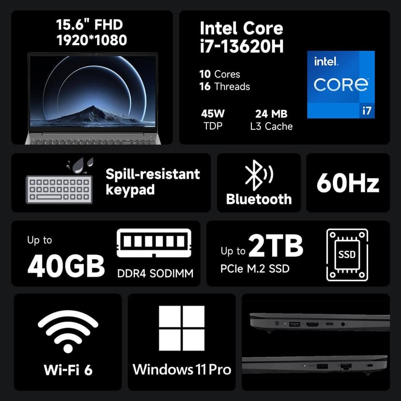 Lenovo V15 Business Laptop | 15.6" FHD Anti-Glare | Intel Core i7-13620H | 24GB RAM | 1TB SSD | HDMI | Numeric Keypad | Webcam | Wi-Fi 6 | Windows 11 Pro | Bundle with Thunderobot Wireless Mouse