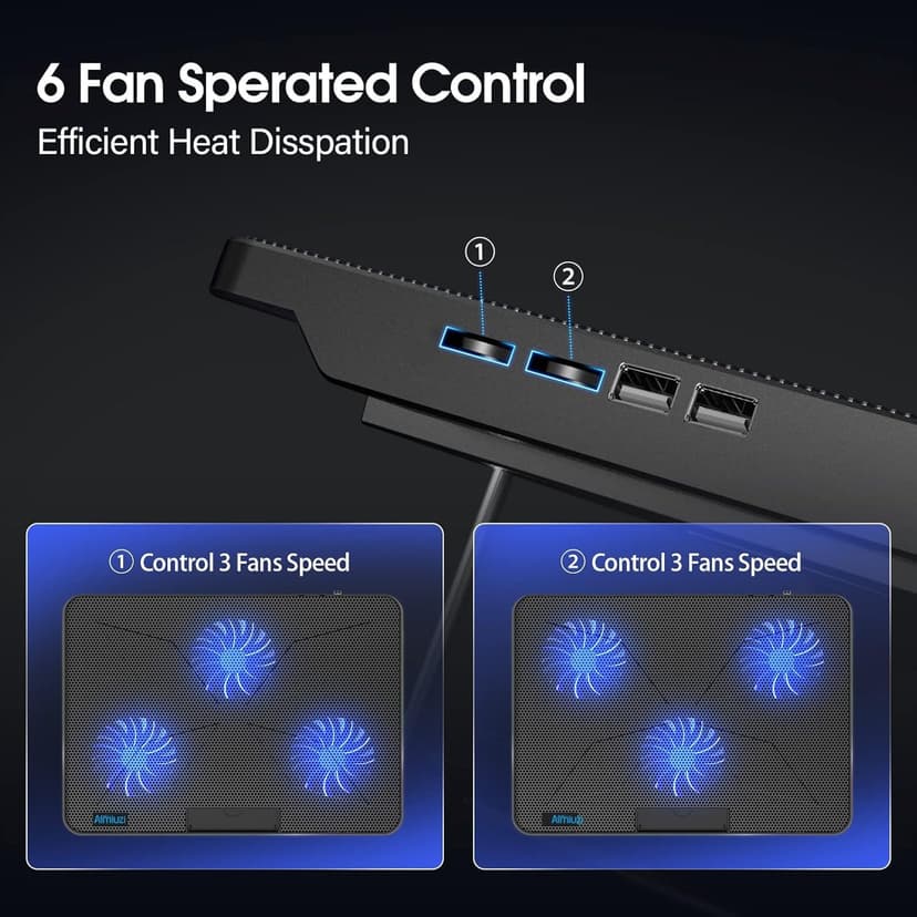 Laptop Cooling Pad, Gaming Laptop Cooler with 6 Quiet Fans, Laptop Fan Cooling Pad Fits 12-17 Inch Laptop, USB Port Powered, 7 Adjustable Height