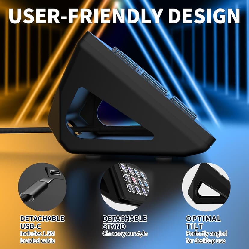 A.JAZZ AKP153 Streaming Studio Controller Keypad Type-c Wired with 15 Macro LCD Key&1 Side Screen Display Detachable Stand for Multi Action Triggered in Win MAC Twitter TikTok YouTube OBS App(Black)